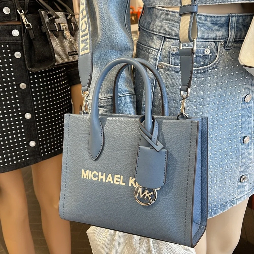 Michael Kors Mirella Small Pebbled Leather Shopper Top Zip Crossbody XBODY Tote - Picture 3 of 16